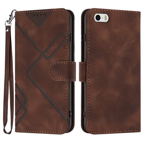 

For iPhone 5s / SE Line Pattern Skin Feel Leather Phone Case(Coffee)