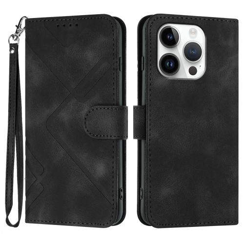 

For iPhone 16 Pro Line Pattern Skin Feel Leather Phone Case(Black)