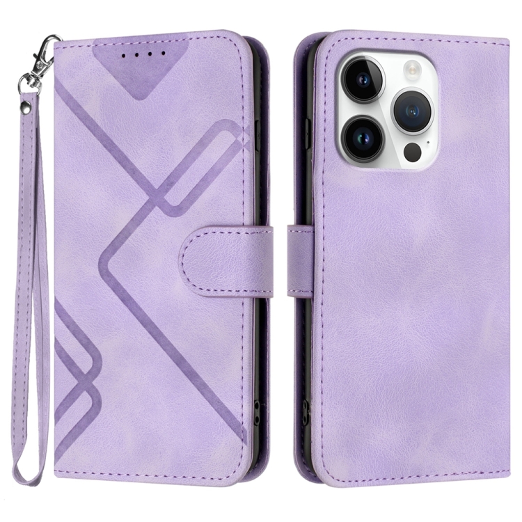 

For iPhone 16 Pro Line Pattern Skin Feel Leather Phone Case(Light Purple)