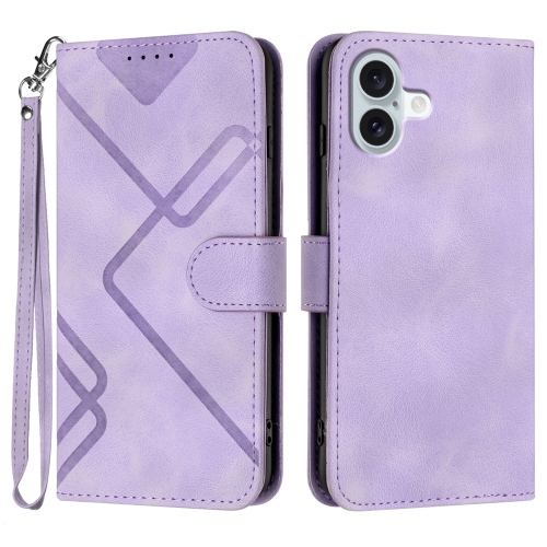 

For iPhone 16 Plus Line Pattern Skin Feel Leather Phone Case(Light Purple)