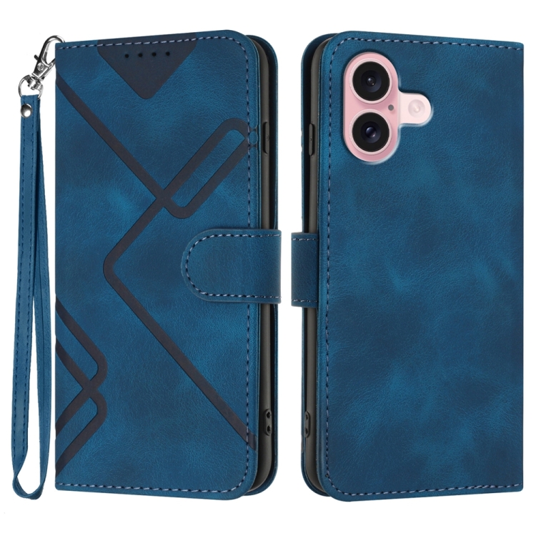 

For iPhone 16 Line Pattern Skin Feel Leather Phone Case(Royal Blue)