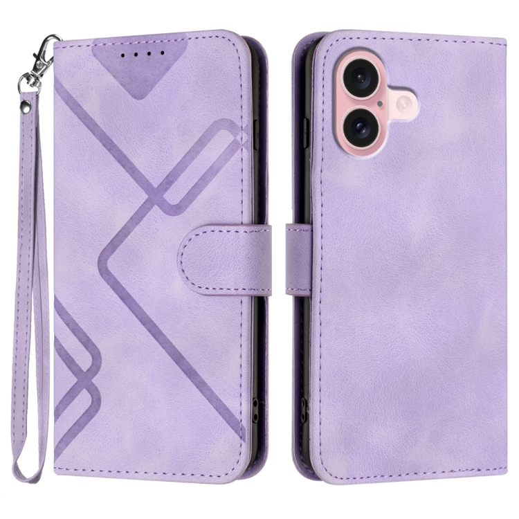 

For iPhone 16 Line Pattern Skin Feel Leather Phone Case(Light Purple)