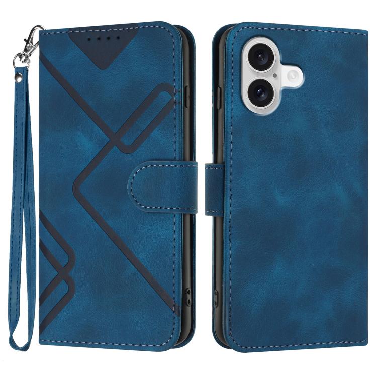 

For iPhone 17 Line Pattern Skin Feel Leather Phone Case(Royal Blue)