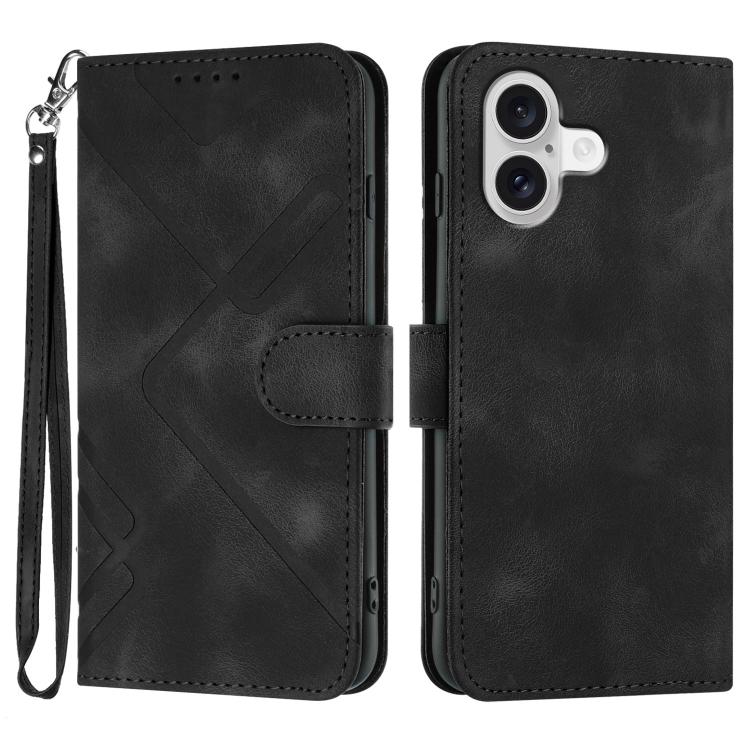 

For iPhone 17 Line Pattern Skin Feel Leather Phone Case(Black)