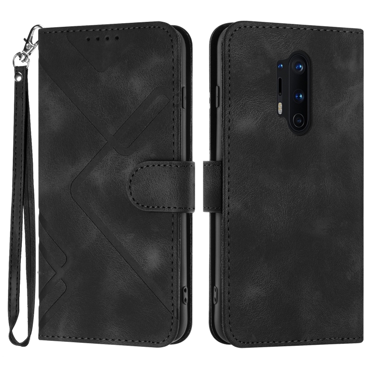 

For OnePlus 8 Pro Line Pattern Skin Feel Leather Phone Case(Black)