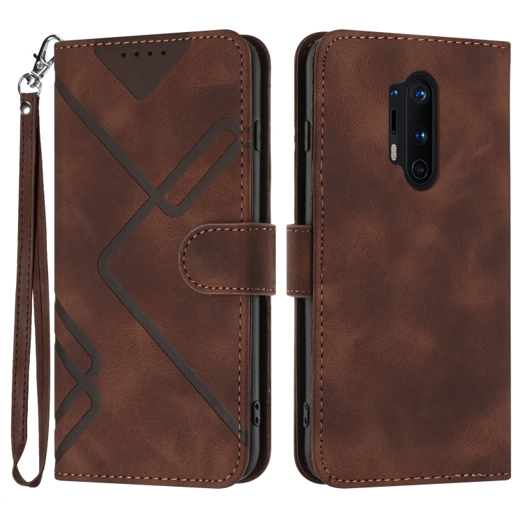 

For OnePlus 8 Pro Line Pattern Skin Feel Leather Phone Case(Coffee)