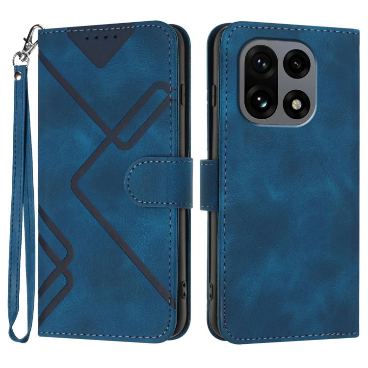 

For OnePlus 15 Line Pattern Skin Feel Leather Phone Case(Royal Blue)