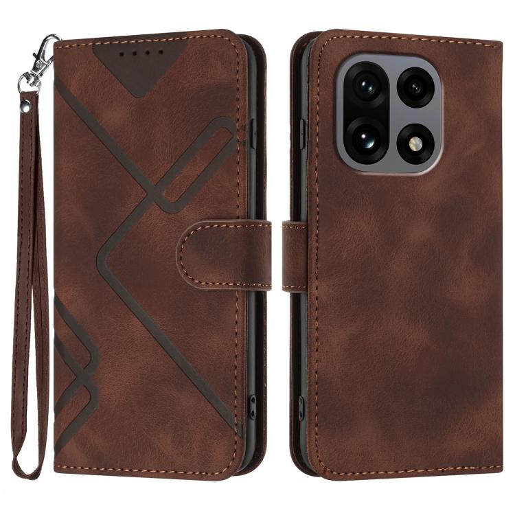 

For OnePlus 15 Line Pattern Skin Feel Leather Phone Case(Coffee)