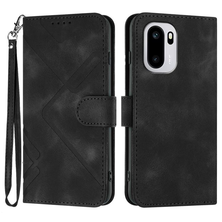 

For OnePlus Ace 6 Line Pattern Skin Feel Leather Phone Case(Black)
