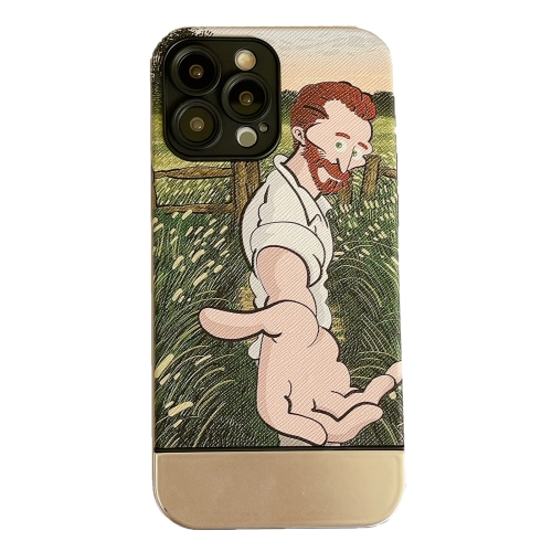 

For iPhone 14 Pro Oil Painting Electroplating Leather Phone Case(Hand)