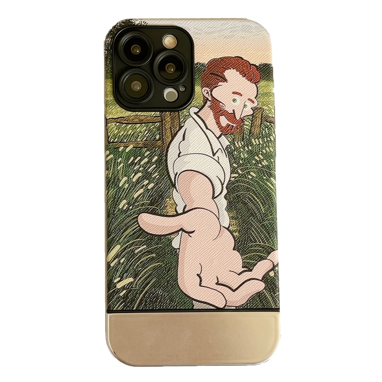 

For iPhone 14 Oil Painting Electroplating Leather Phone Case(Hand)