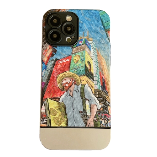 

For iPhone 14 Oil Painting Electroplating Leather Phone Case(City)