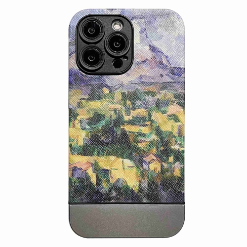 

For iPhone 14 Oil Painting Electroplating Leather Phone Case(Iceberg Village)