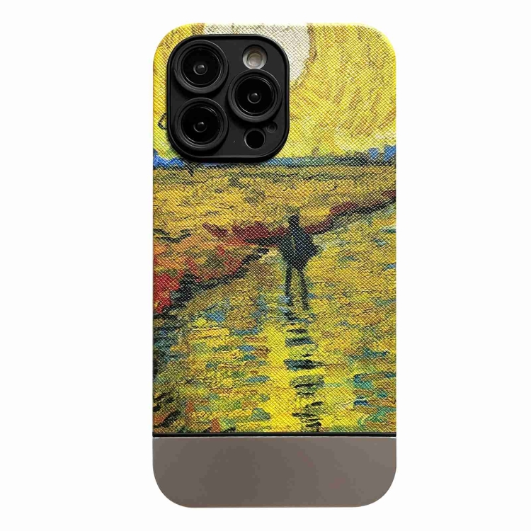 

For iPhone 13 Pro Oil Painting Electroplating Leather Phone Case(Sunset)