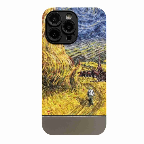 

For iPhone 11 Oil Painting Electroplating Leather Phone Case(Go Home Wheat Field)