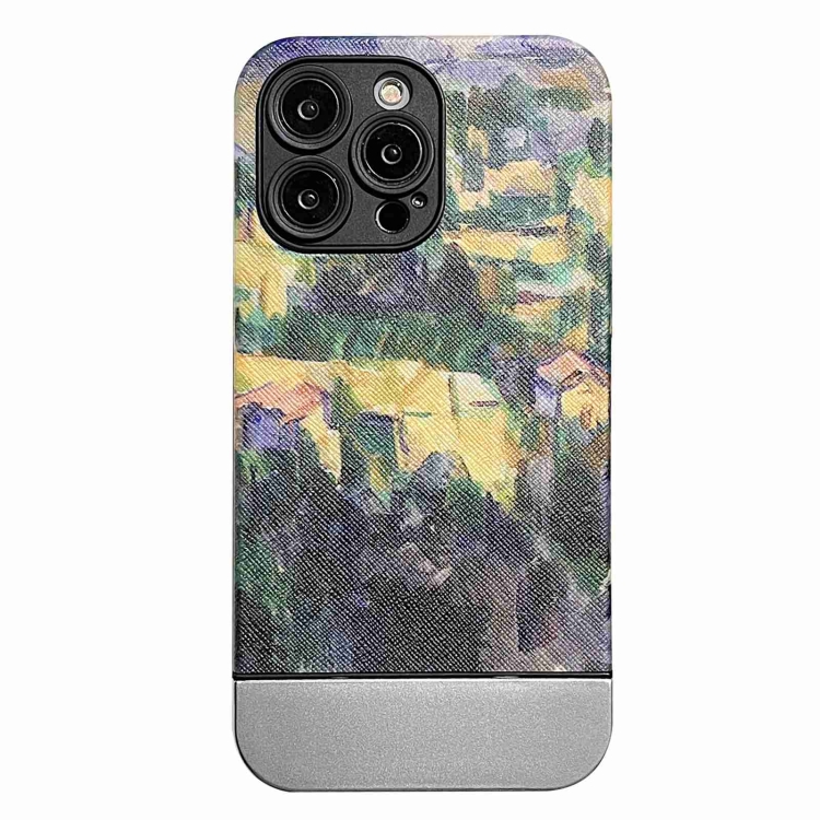 

For iPhone 11 Oil Painting Electroplating Leather Phone Case(Mountain Village)