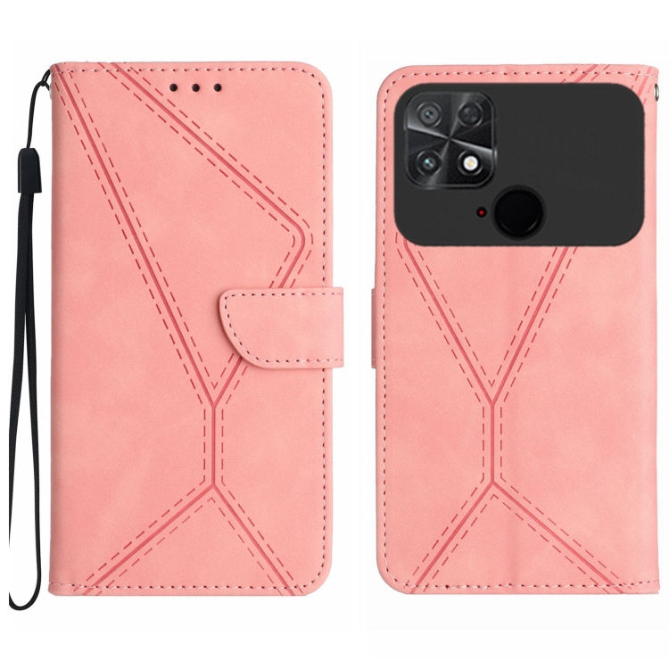 

For Xiaomi POCO C40 Stitching Embossed Leather Phone Case(Pink)