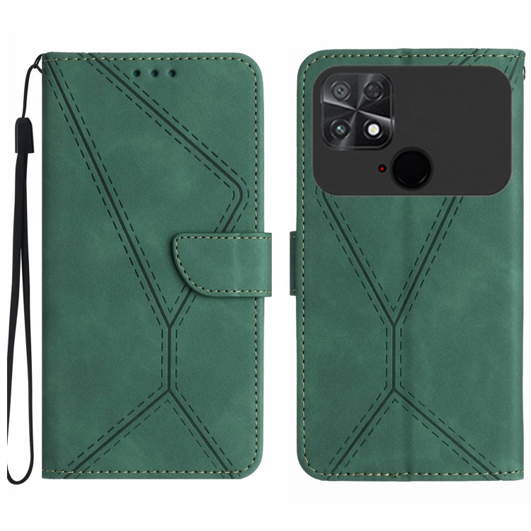 

For Xiaomi POCO C40 Stitching Embossed Leather Phone Case(Green)