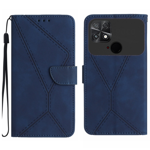 

For Xiaomi POCO C40 Stitching Embossed Leather Phone Case(Blue)