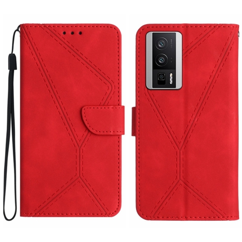 

For Xiaomi POCO F5 Pro 5G Stitching Embossed Leather Phone Case(Red)
