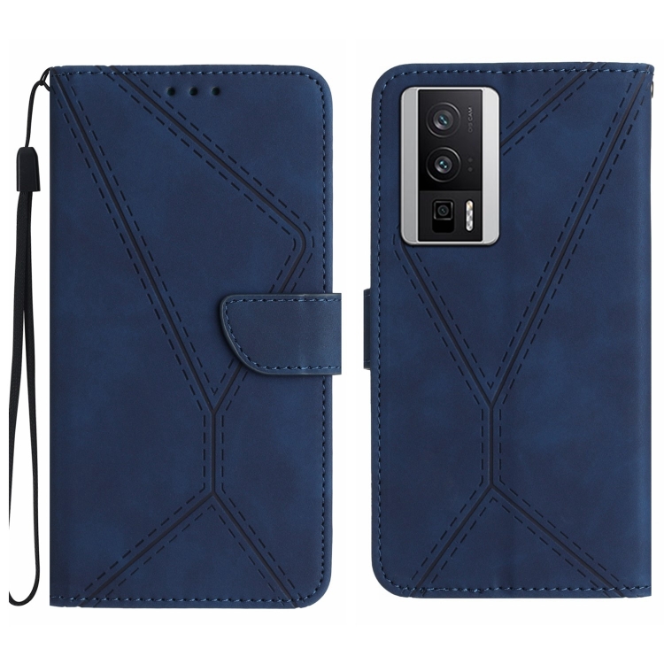 

For Xiaomi POCO F5 Pro 5G Stitching Embossed Leather Phone Case(Blue)