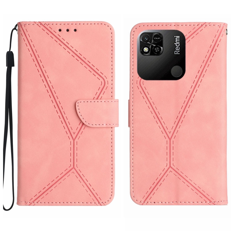 

For Xiaomi Redmi 10A Stitching Embossed Leather Phone Case(Pink)
