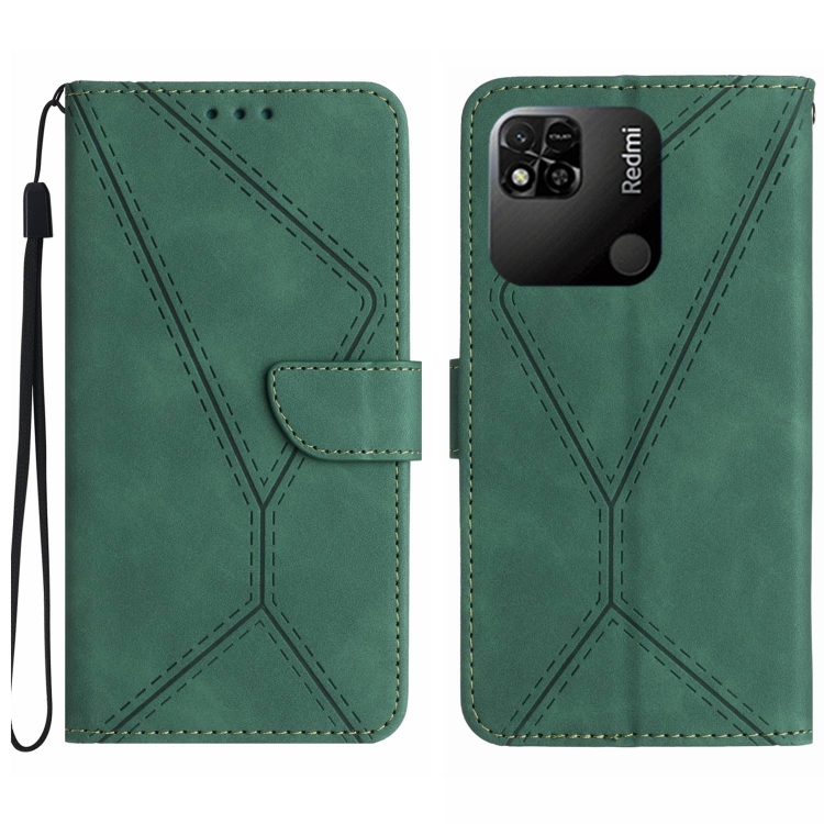 

For Xiaomi Redmi 10A Stitching Embossed Leather Phone Case(Green)