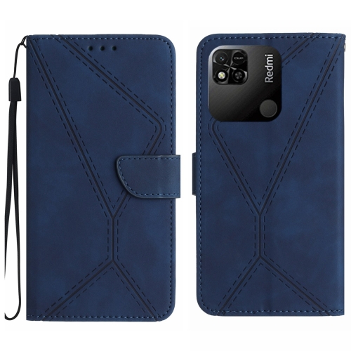 

For Xiaomi Redmi 10A Stitching Embossed Leather Phone Case(Blue)