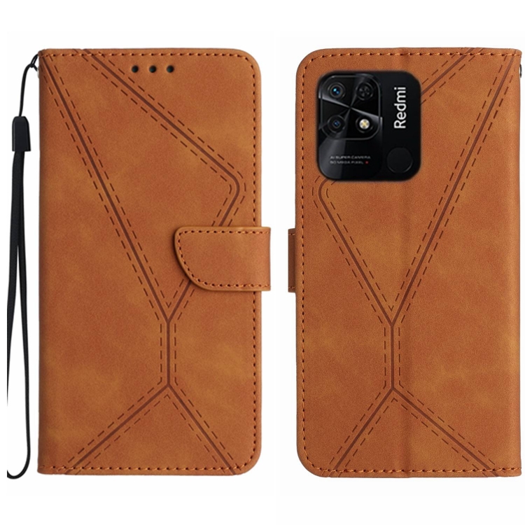 

For Xiaomi Redmi 10C Stitching Embossed Leather Phone Case(Brown)