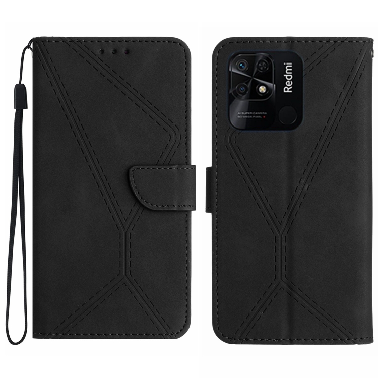 

For Xiaomi Redmi 10C Stitching Embossed Leather Phone Case(Black)