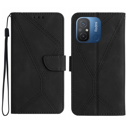 

For Xiaomi Redmi 11A Stitching Embossed Leather Phone Case(Black)