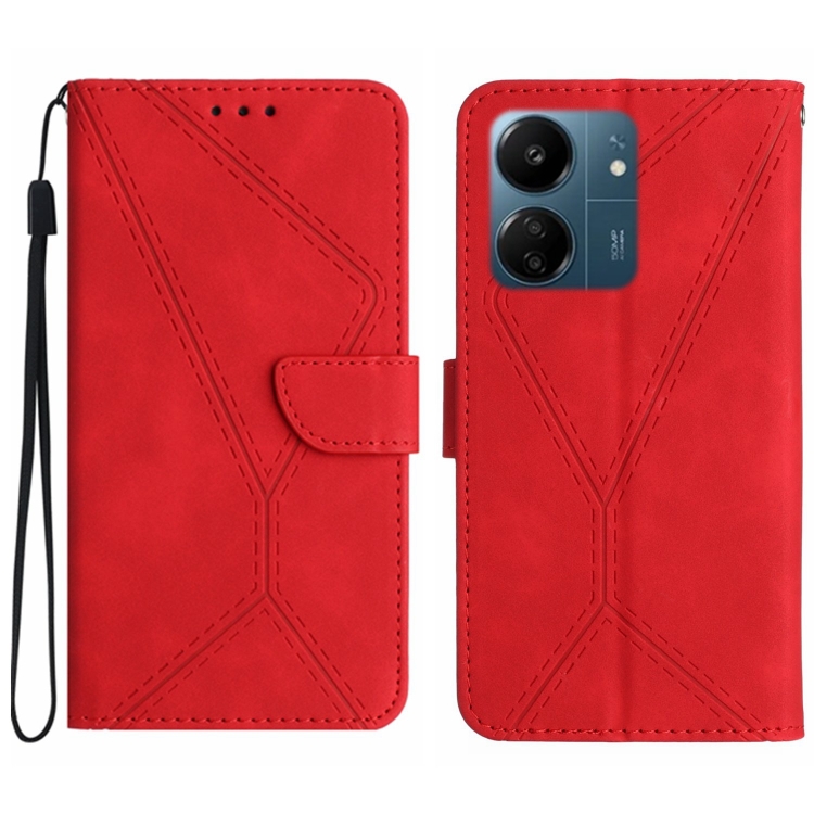 

For Xiaomi Redmi 13C 4G Stitching Embossed Leather Phone Case(Red)