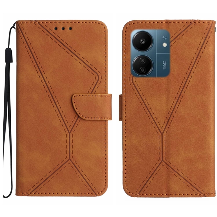 

For Xiaomi Redmi 13C 4G Stitching Embossed Leather Phone Case(Brown)