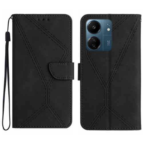 

For Xiaomi Redmi 13C 4G Stitching Embossed Leather Phone Case(Black)
