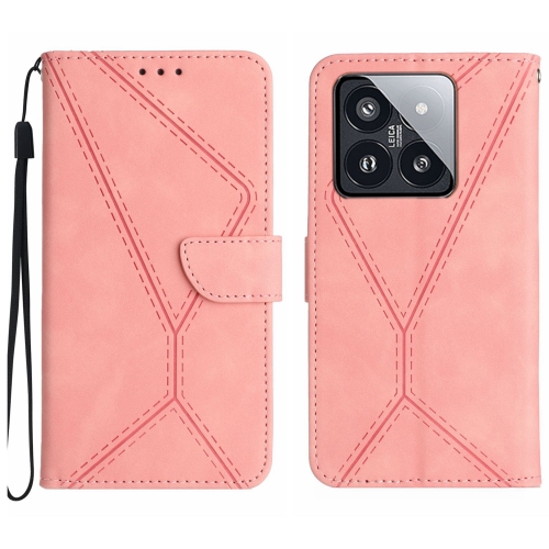 

For Xiaomi 14 Stitching Embossed Leather Phone Case(Pink)