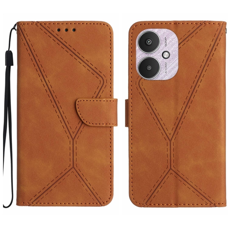 

For Xiaomi Redmi 13C 5G Stitching Embossed Leather Phone Case(Brown)
