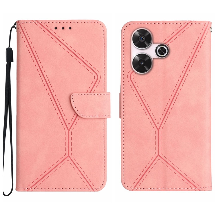 

For Xiaomi Redmi 13 4G Global / 5G Global Stitching Embossed Leather Phone Case(Pink)