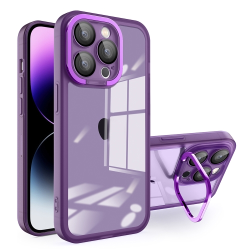 

For iPhone 15 Invisible Lens Bracket Matte Transparent MagSafe Phone Case(Purple)