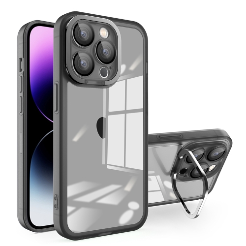 

For iPhone 15 Plus Invisible Lens Bracket Matte Transparent MagSafe Phone Case(Black)