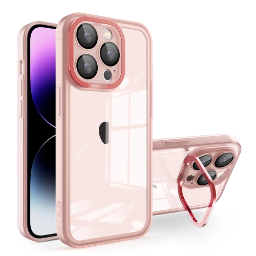 

For iPhone 15 Pro Invisible Lens Bracket Matte Transparent MagSafe Phone Case(Pink)