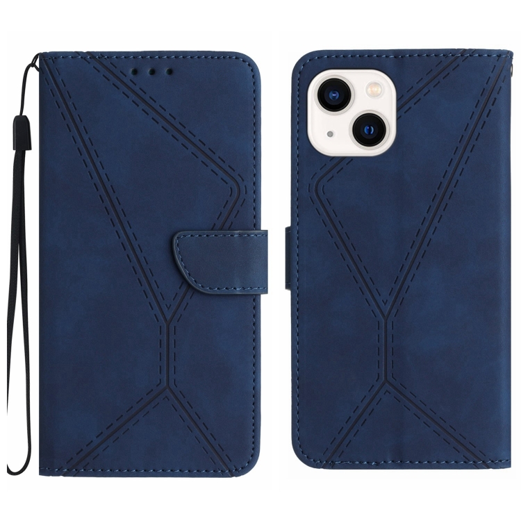 

For iPhone 13 Stitching Embossed Leather Phone Case(Blue)