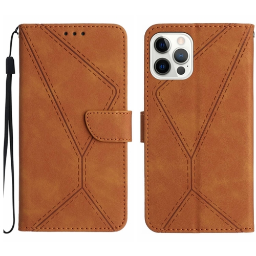 

For iPhone 12 Pro Max Stitching Embossed Leather Phone Case(Brown)