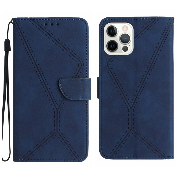 

For iPhone 12 Pro Max Stitching Embossed Leather Phone Case(Blue)