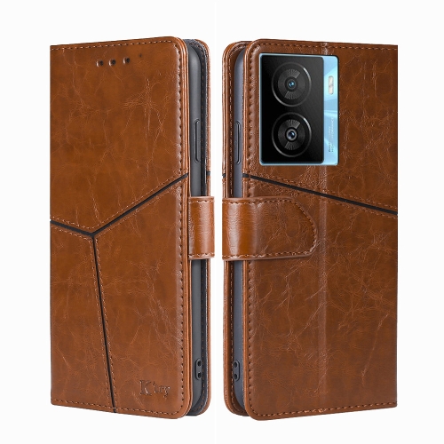 

For vivo iQOO Z7x Geometric Stitching Leather Phone Case(Light Brown)