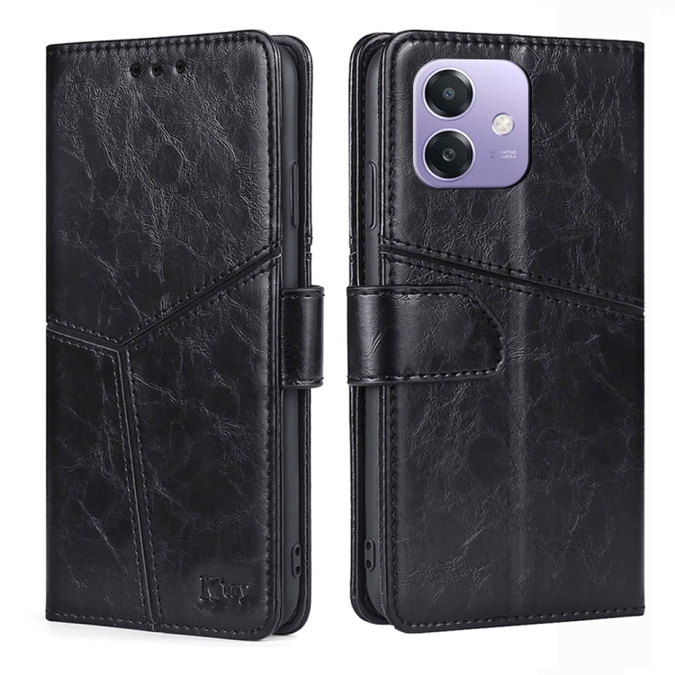 

For OPPO A3 5G India Geometric Stitching Leather Phone Case(Black)