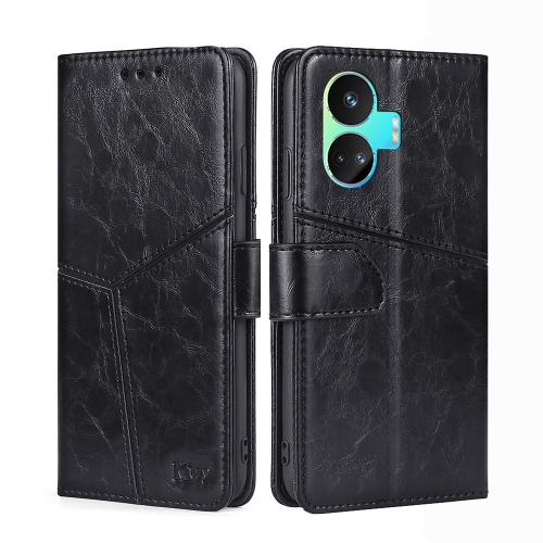 

For Realme GT Neo5 SE Geometric Stitching Leather Phone Case(Black)