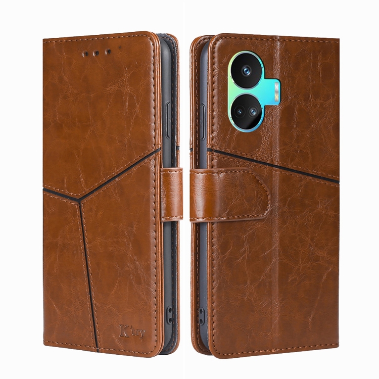 

For Realme GT Neo5 SE Geometric Stitching Leather Phone Case(Light Brown)