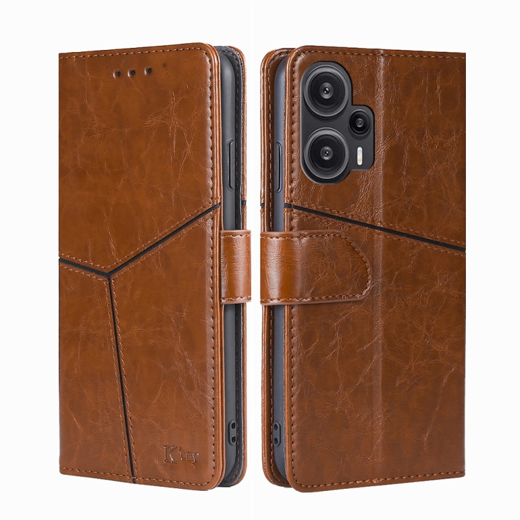 

For Xiaomi Redmi Note 12 Turbo Geometric Stitching Leather Phone Case(Light Brown)