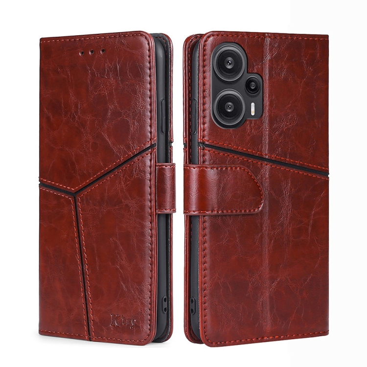 

For Xiaomi Redmi Note 12 Turbo Geometric Stitching Leather Phone Case(Dark Brown)