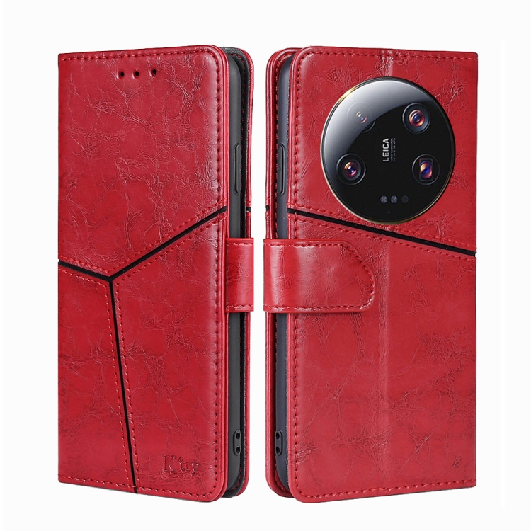 

For Xiaomi 13 Ultra 5G Geometric Stitching Leather Phone Case(Red)